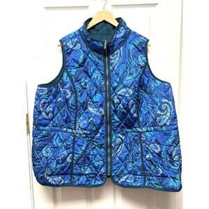 Isaac Mizrahi Live Reversible Quilted Vest 3X Teal Blue Green Paisley Full Zip